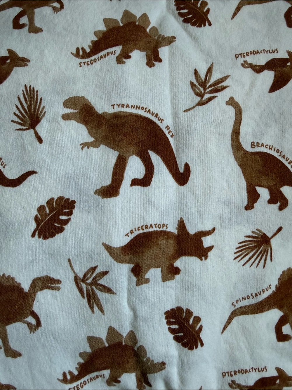 Pillowfort Sheets with Brown Dinosaur and Leaf Print